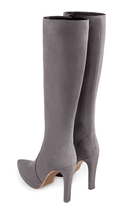 French elegance and refinement for these pebble grey feminine knee-high boots, 
                available in many subtle leather and colour combinations. Pretty boot adjustable to your measurements in height and width
Customizable or not, in your materials and colors. 
                Made to measure. Especially suited to thin or thick calves.
                Matching clutches for parties, ceremonies and weddings.   
                You can customize these knee-high boots to perfectly match your tastes or needs, and have a unique model.  
                Choice of leathers, colours, knots and heels. 
                Wide range of materials and shades carefully chosen.  
                Rich collection of flat, low, mid and high heels.  
                Small and large shoe sizes - Florence KOOIJMAN